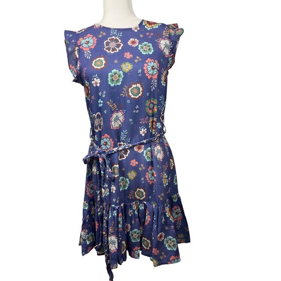 MARINE LAYER LANEY MINI DRESS SIZE SMALL NWT RUFFLE TIE - Picture 2 of 10